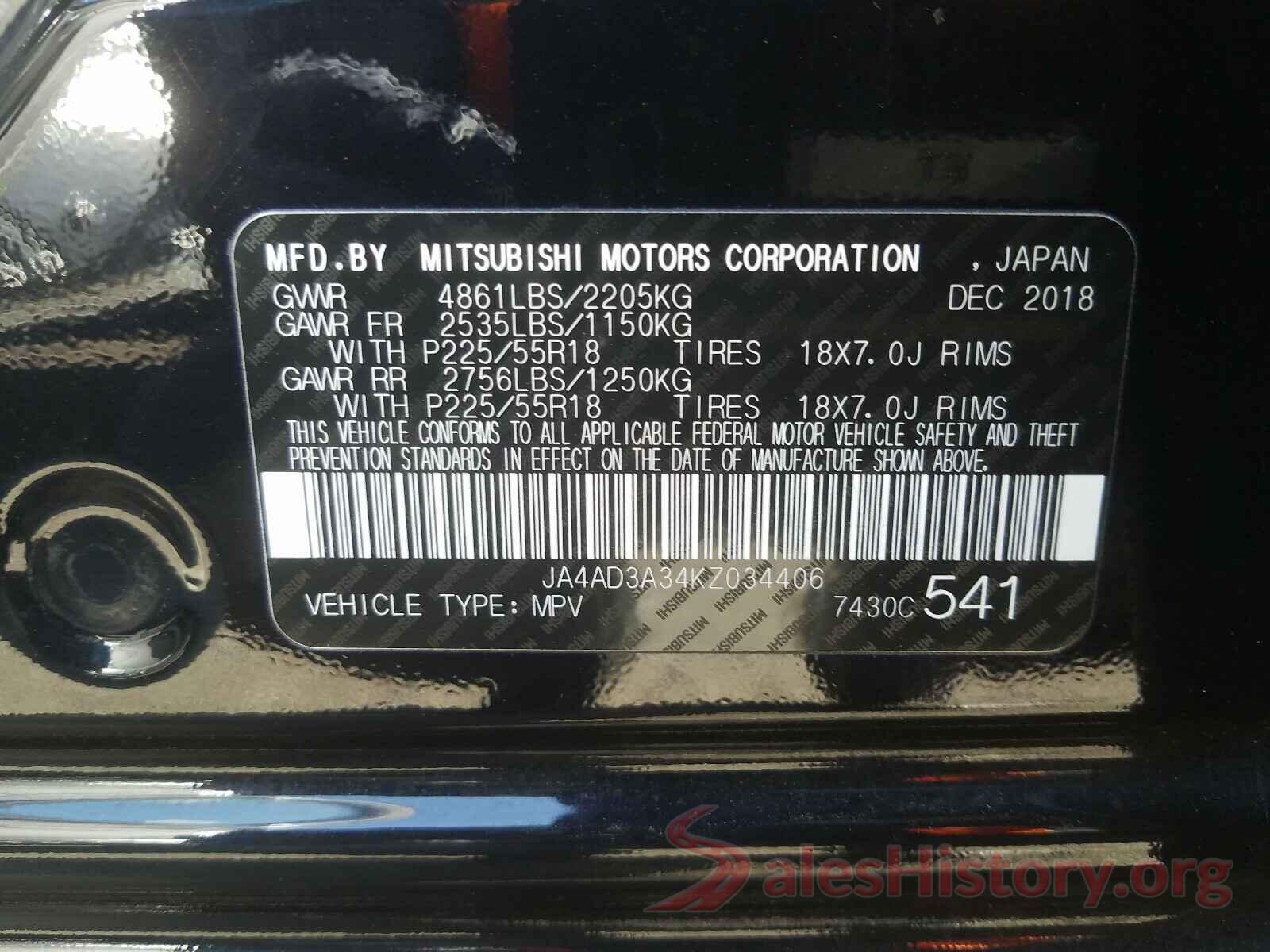 JA4AD3A34KZ034406 2019 MITSUBISHI OUTLANDER