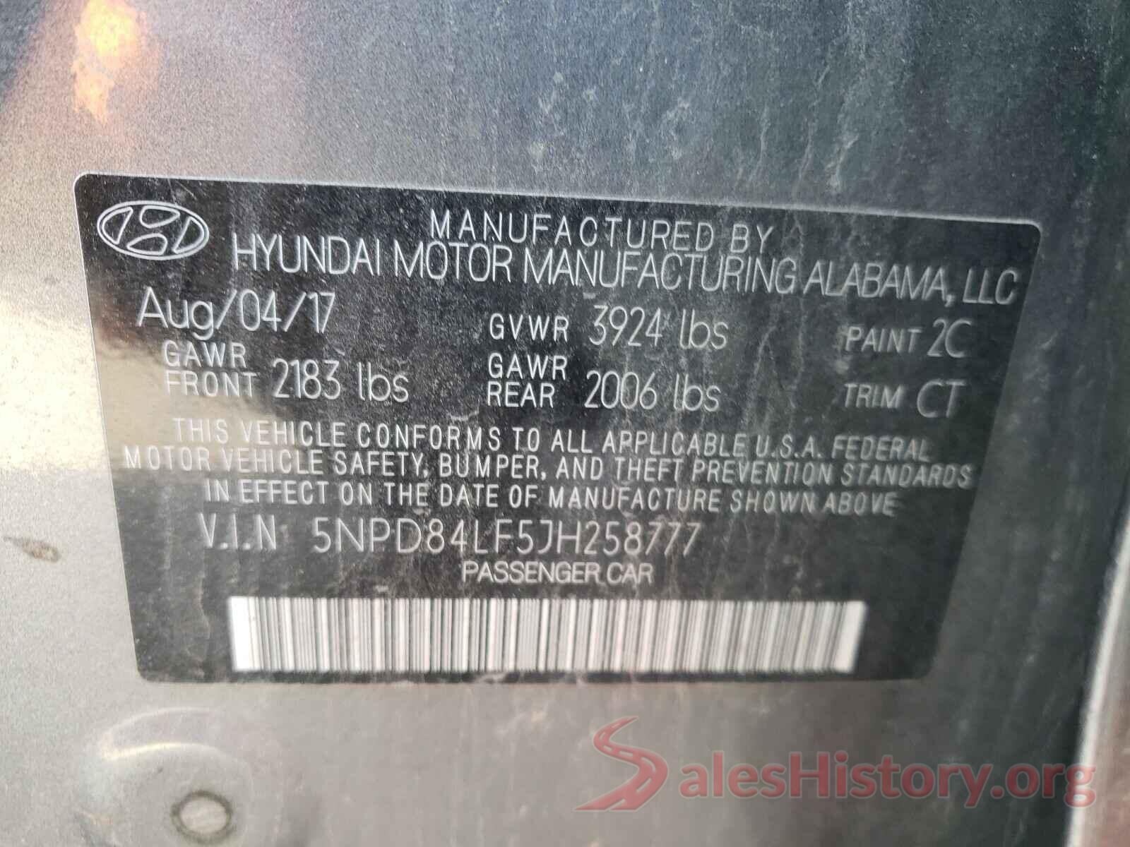 5NPD84LF5JH258777 2018 HYUNDAI ELANTRA