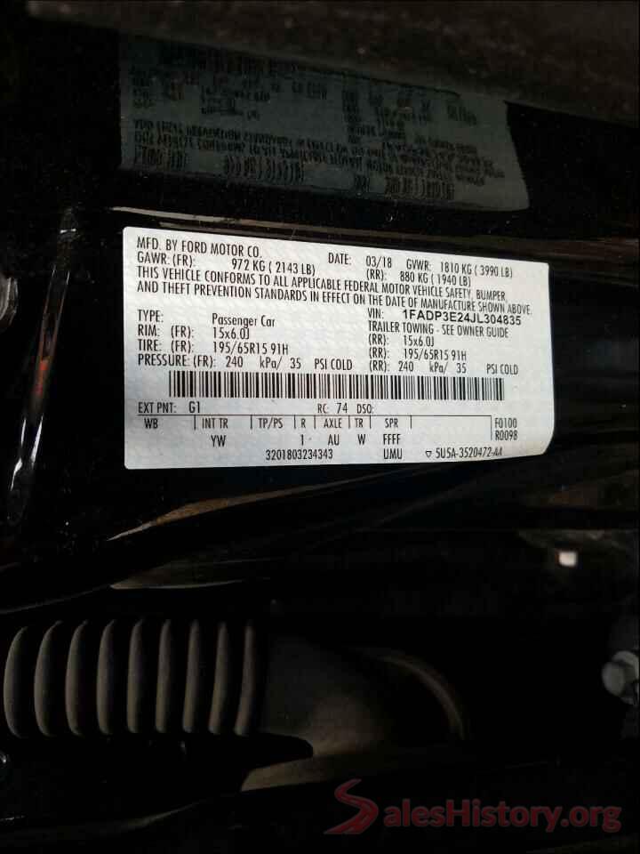 1FADP3E24JL304835 2018 FORD FOCUS