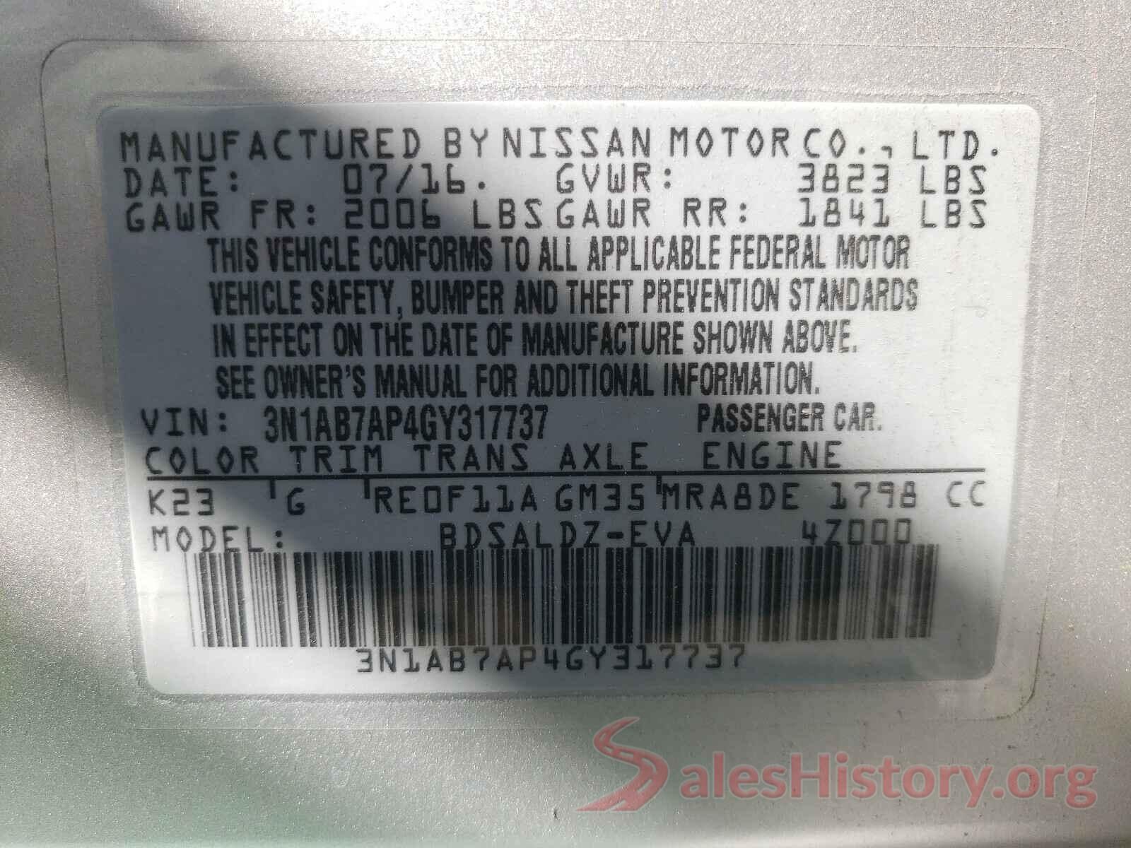 3N1AB7AP4GY317737 2016 NISSAN SENTRA