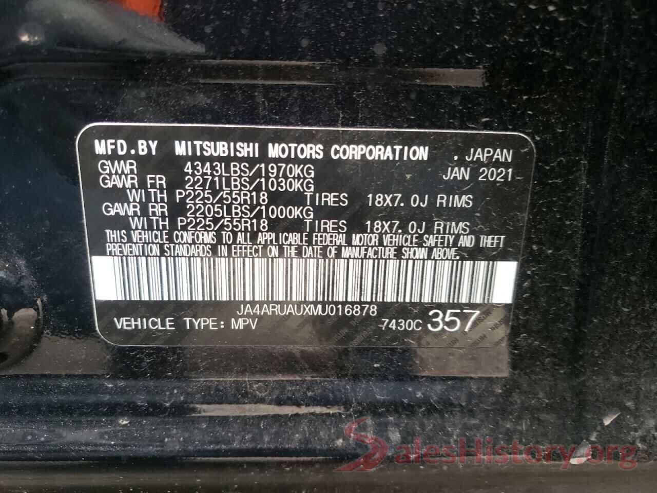 JA4ARUAUXMU016878 2021 MITSUBISHI OUTLANDER