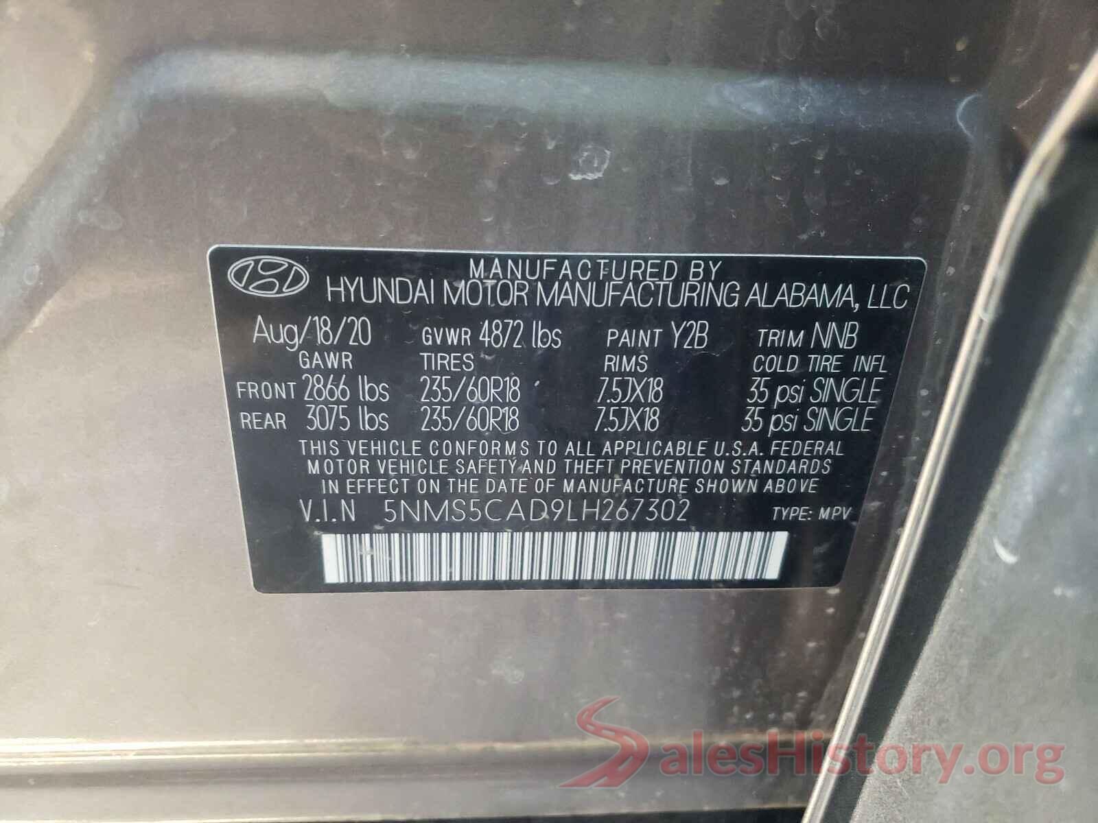 5NMS5CAD9LH267302 2020 HYUNDAI SANTA FE