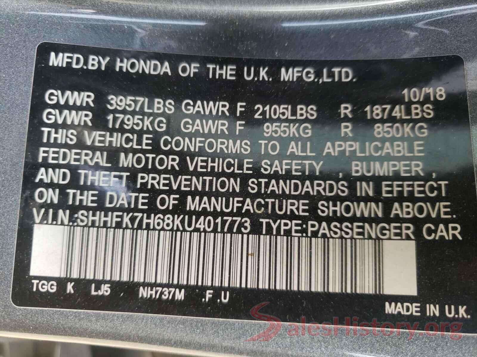 SHHFK7H68KU401773 2019 HONDA CIVIC