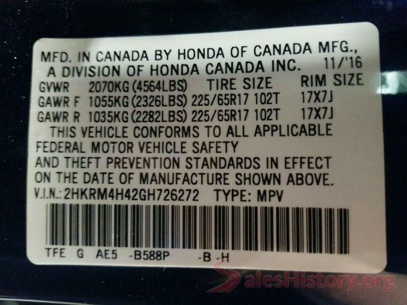 2HKRM4H42GH726272 2016 HONDA CRV