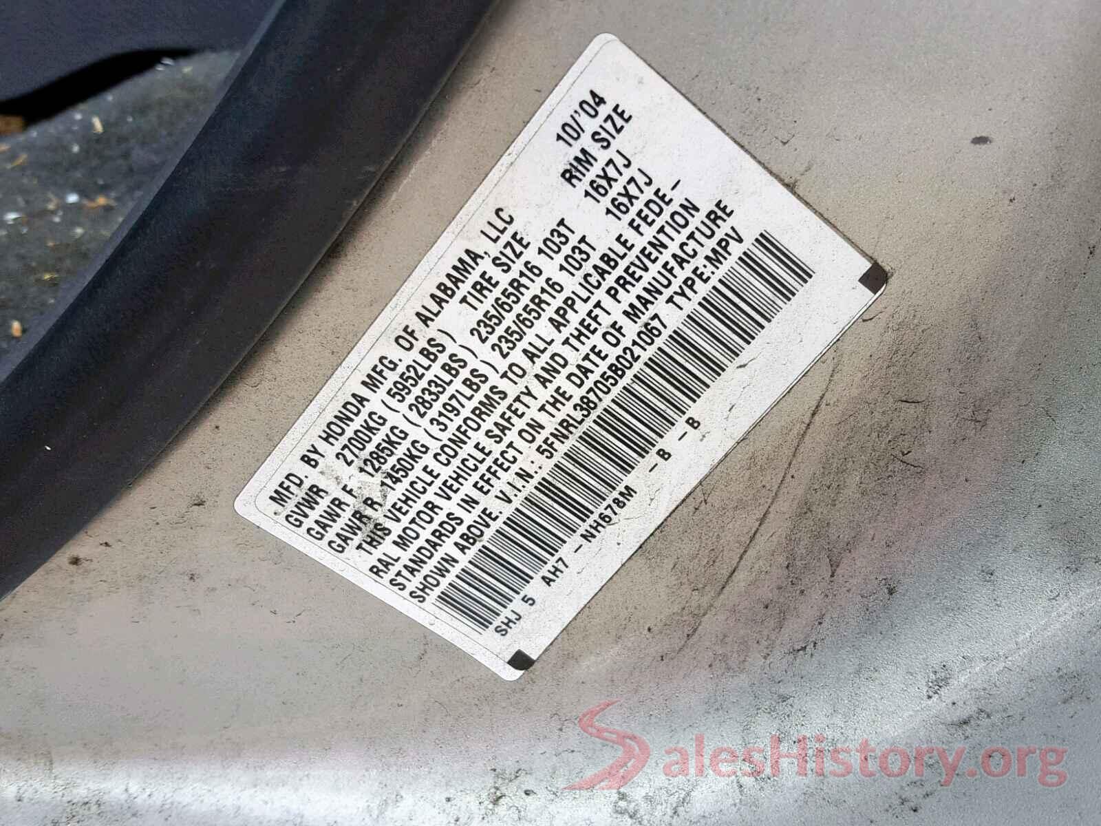 5FNRL38705B021067 2005 HONDA ODYSSEY EX