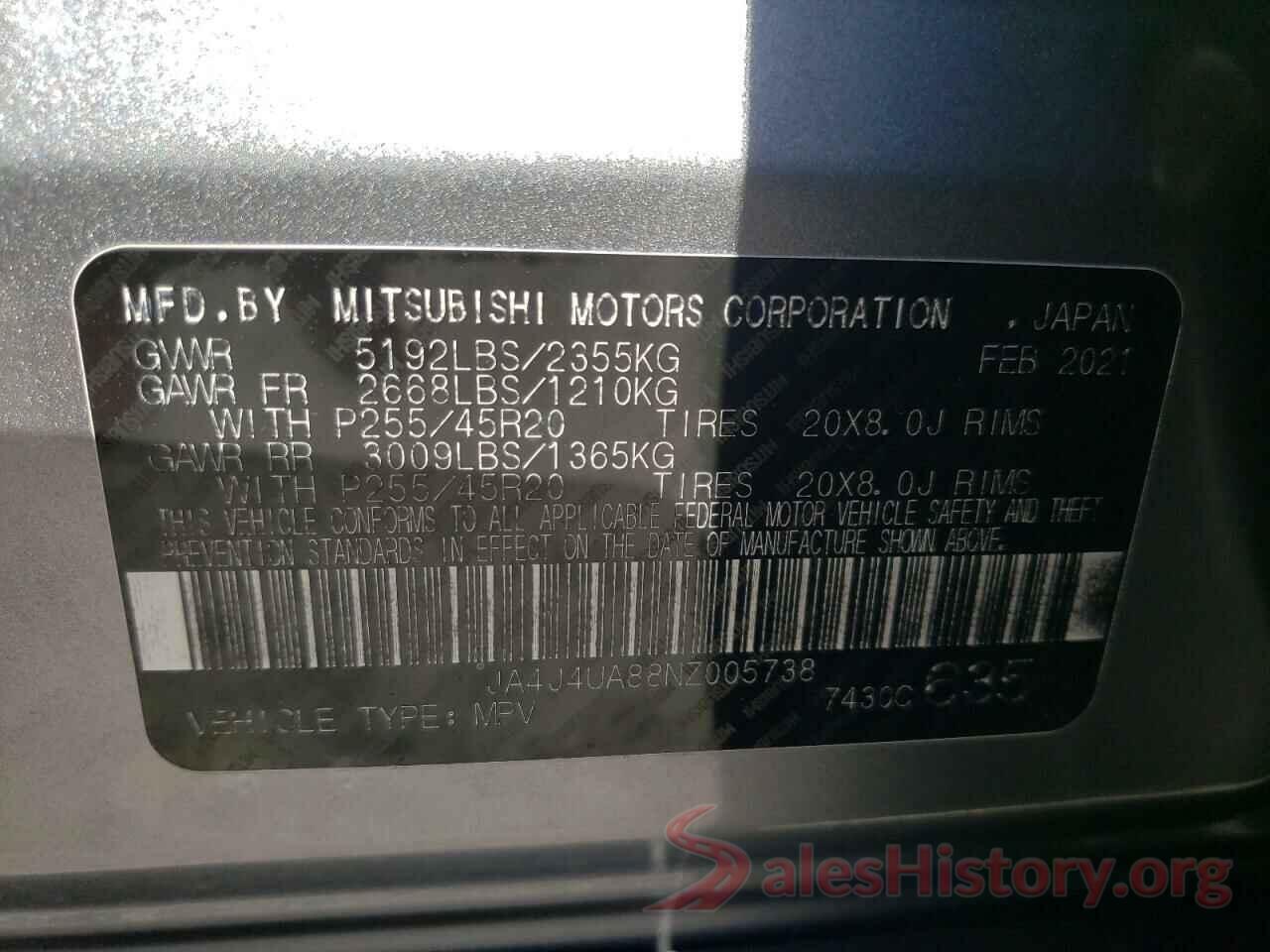 JA4J4UA88NZ005738 2022 MITSUBISHI OUTLANDER