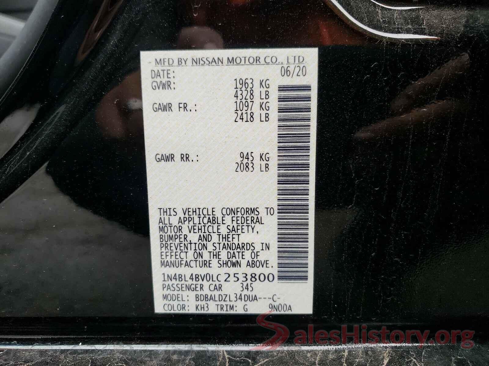 1N4BL4BV0LC253800 2020 NISSAN ALTIMA