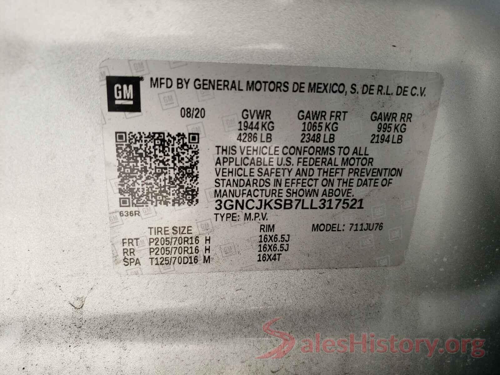 3GNCJKSB7LL317521 2020 CHEVROLET TRAX