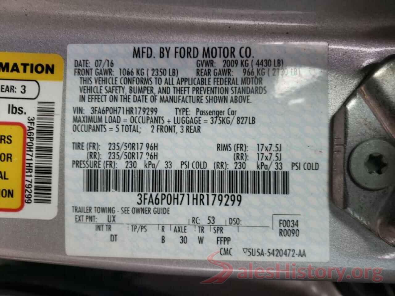 3FA6P0H71HR179299 2017 FORD FUSION