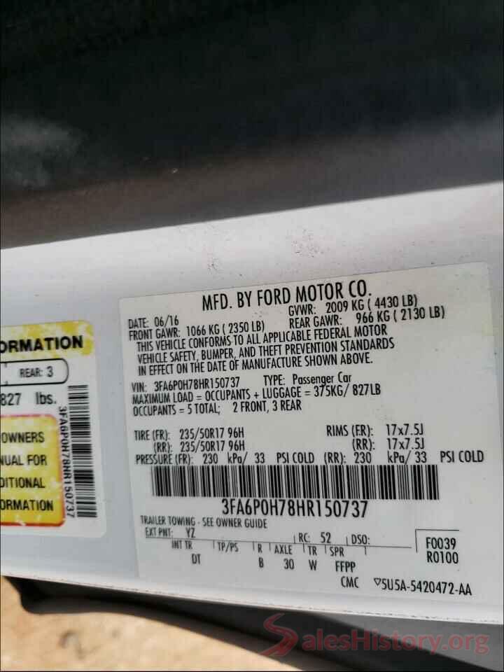 3FA6P0H78HR150737 2017 FORD FUSION