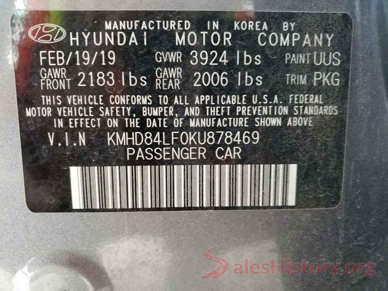 KMHD84LF0KU878469 2019 HYUNDAI ELANTRA