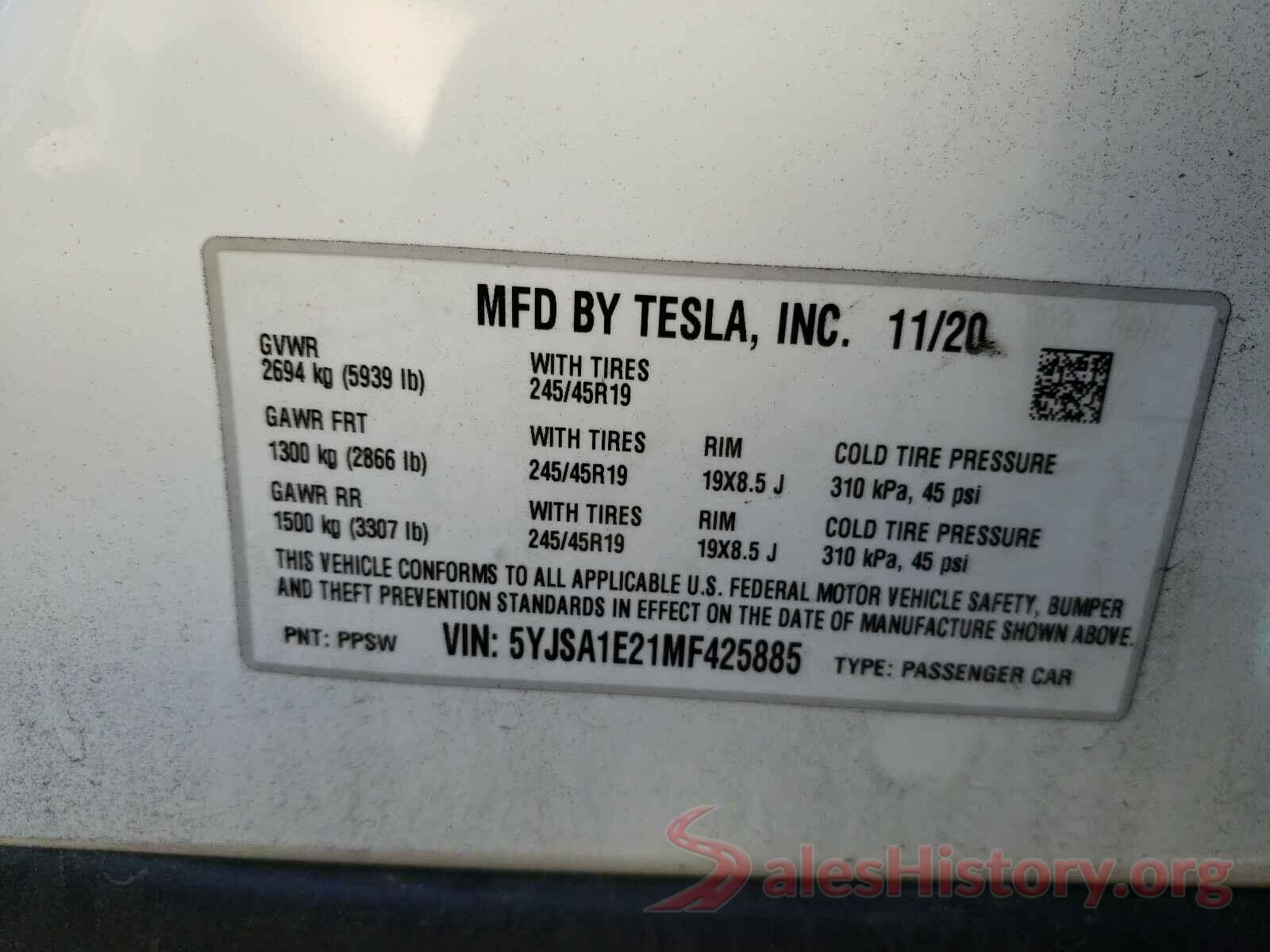 5YJSA1E21MF425885 2021 TESLA MODEL S