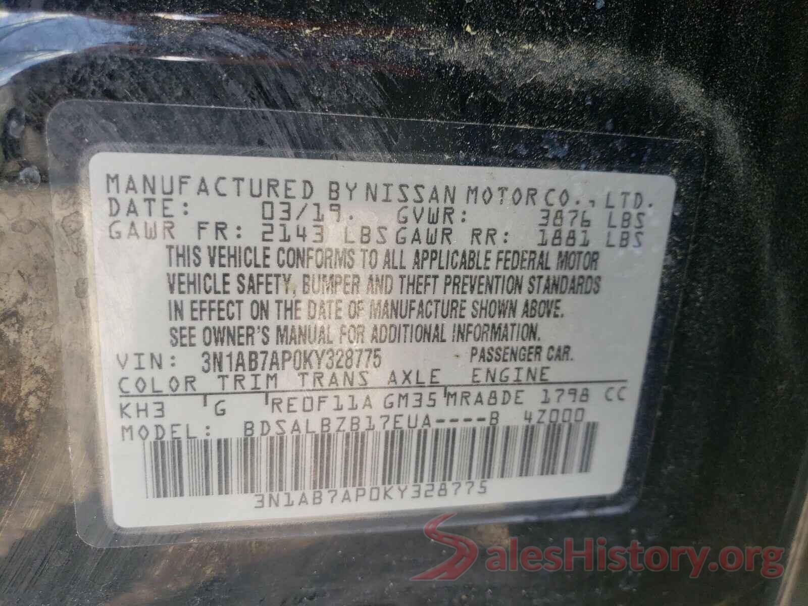 3N1AB7AP0KY328775 2019 NISSAN SENTRA