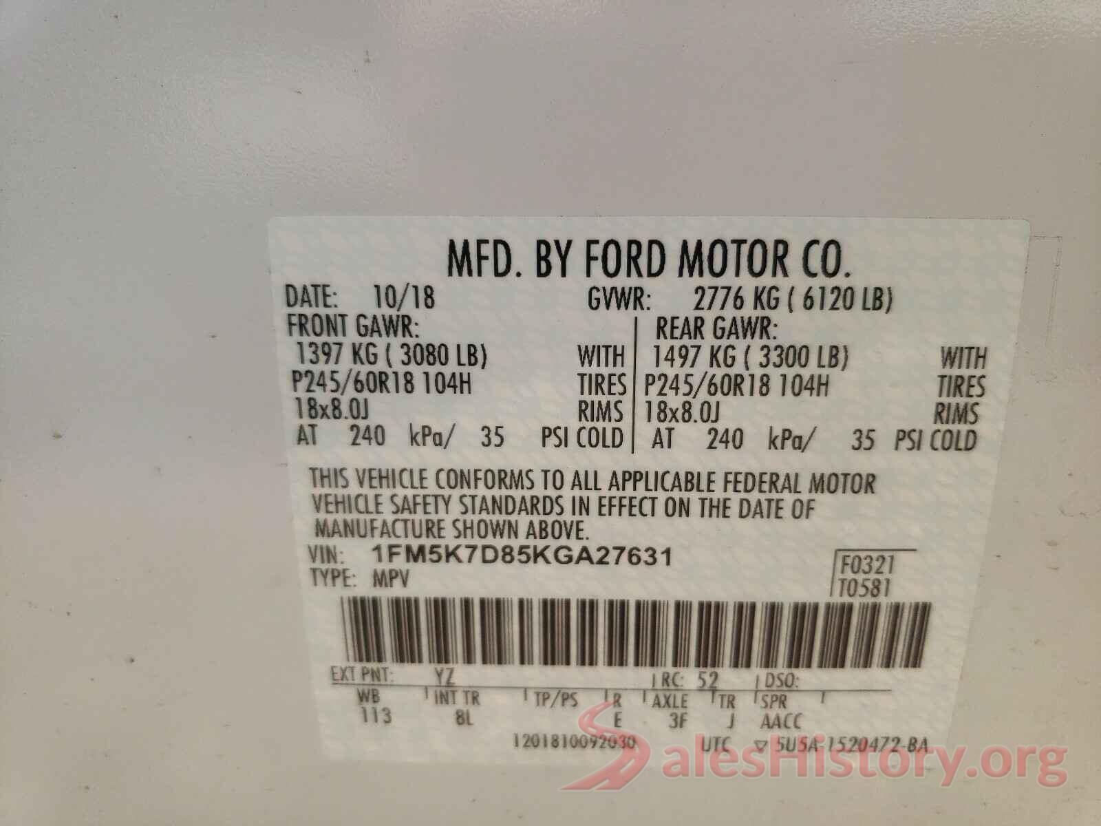 1FM5K7D85KGA27631 2019 FORD EXPLORER