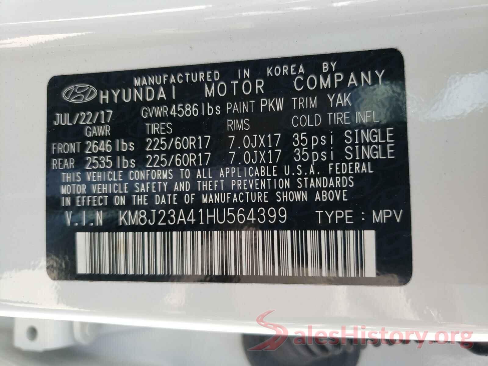 KM8J23A41HU564399 2017 HYUNDAI TUCSON