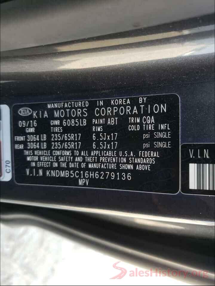 KNDMB5C16H6279136 2017 KIA SEDONA