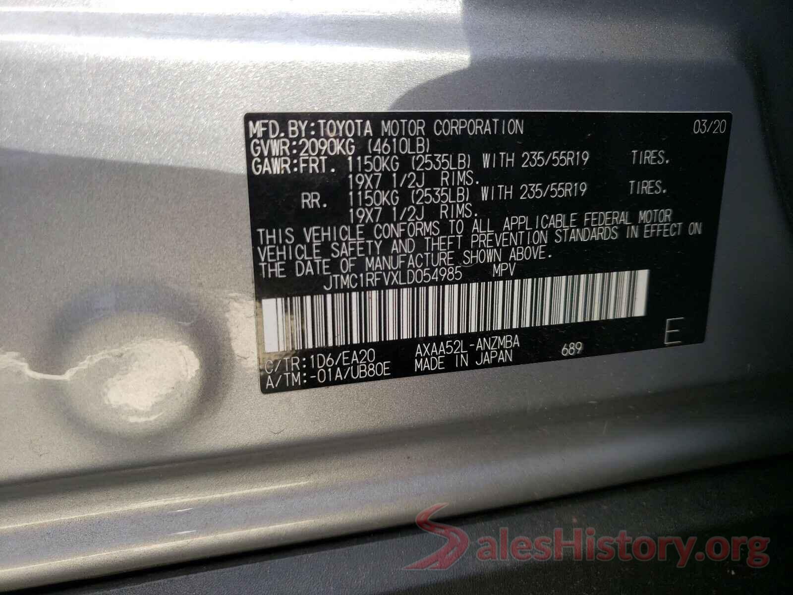 JTMC1RFVXLD054985 2020 TOYOTA RAV4