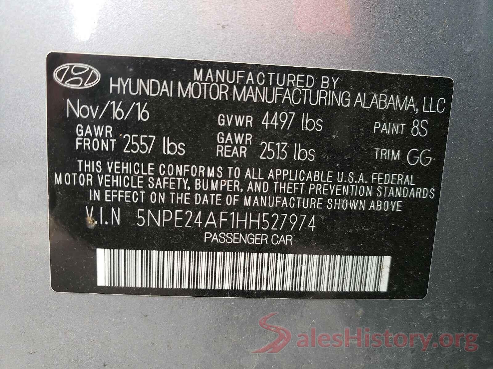 5NPE24AF1HH527974 2017 HYUNDAI SONATA