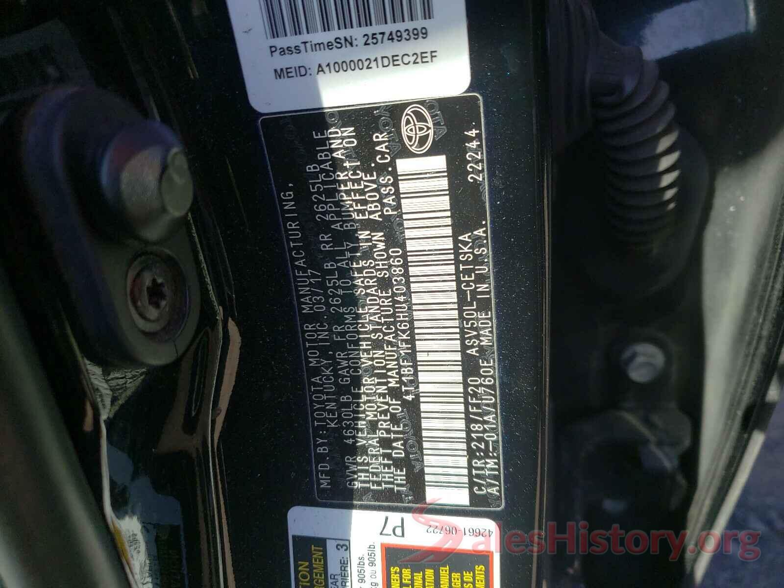 4T1BF1FK6HU403860 2017 TOYOTA CAMRY