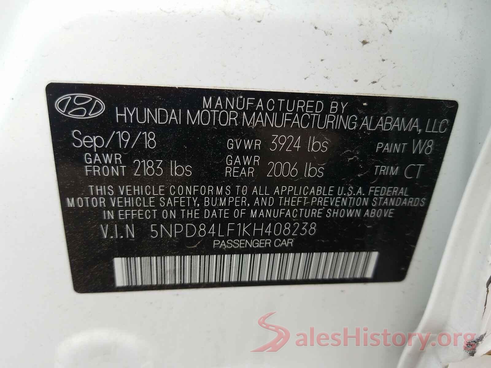 5NPD84LF1KH408238 2019 HYUNDAI ELANTRA