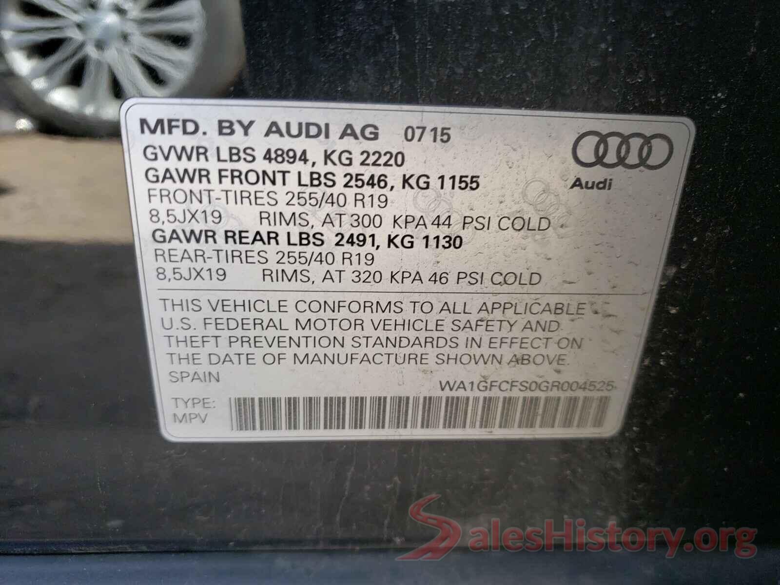 WA1GFCFS0GR004525 2016 AUDI Q3