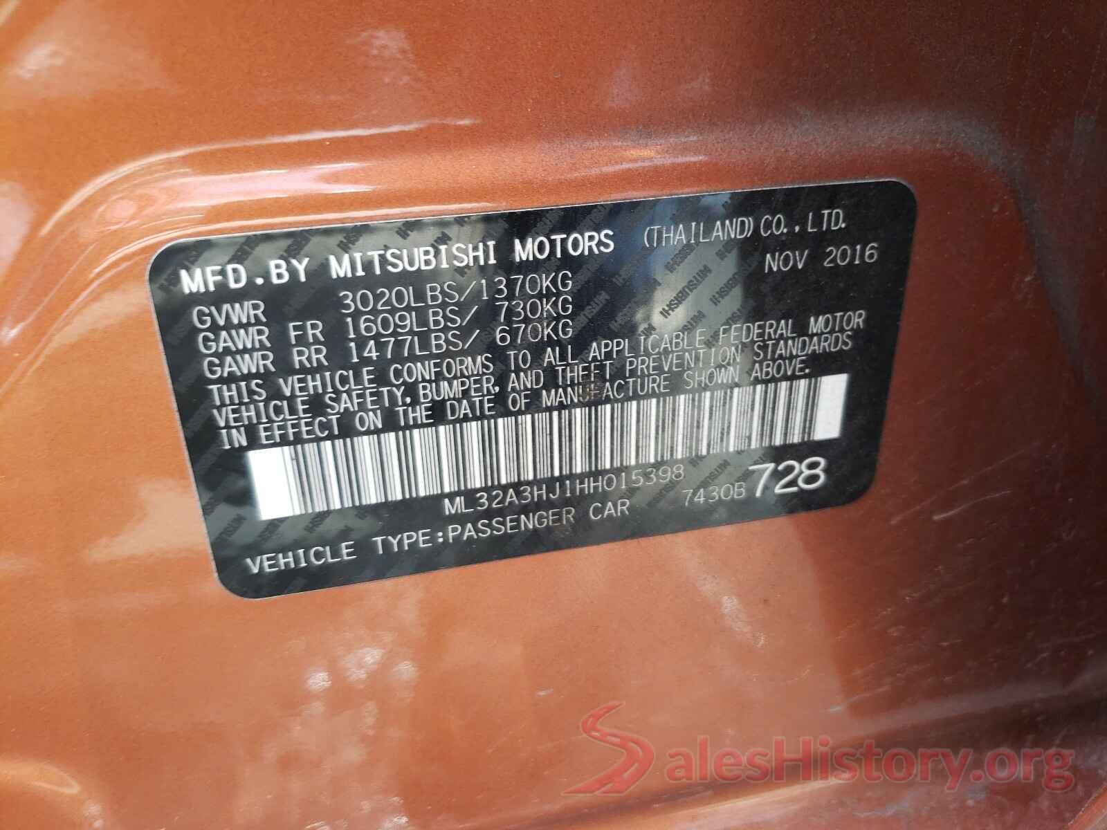 ML32A3HJ1HH015398 2017 MITSUBISHI MIRAGE