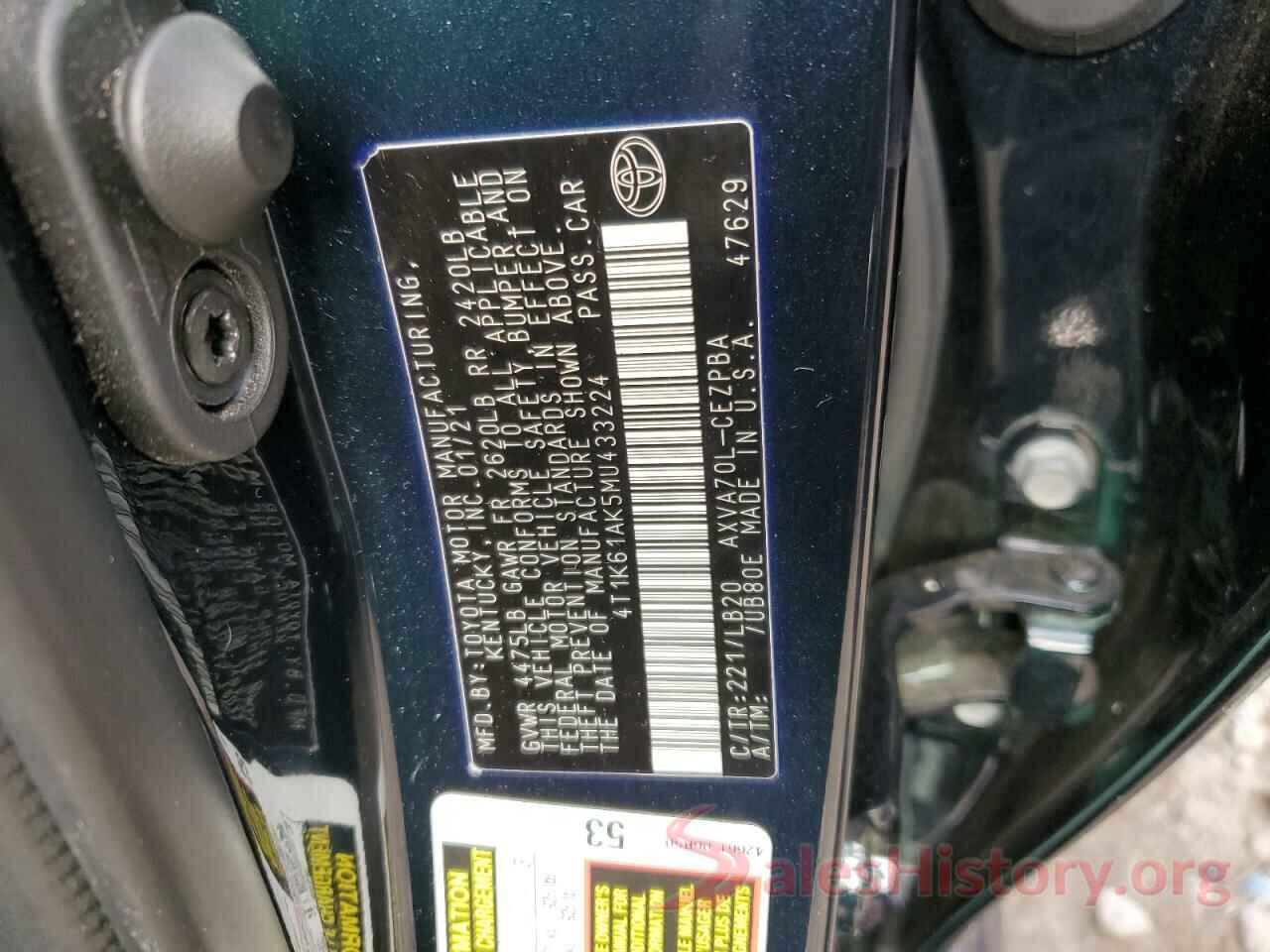 4T1K61AK5MU433224 2021 TOYOTA CAMRY