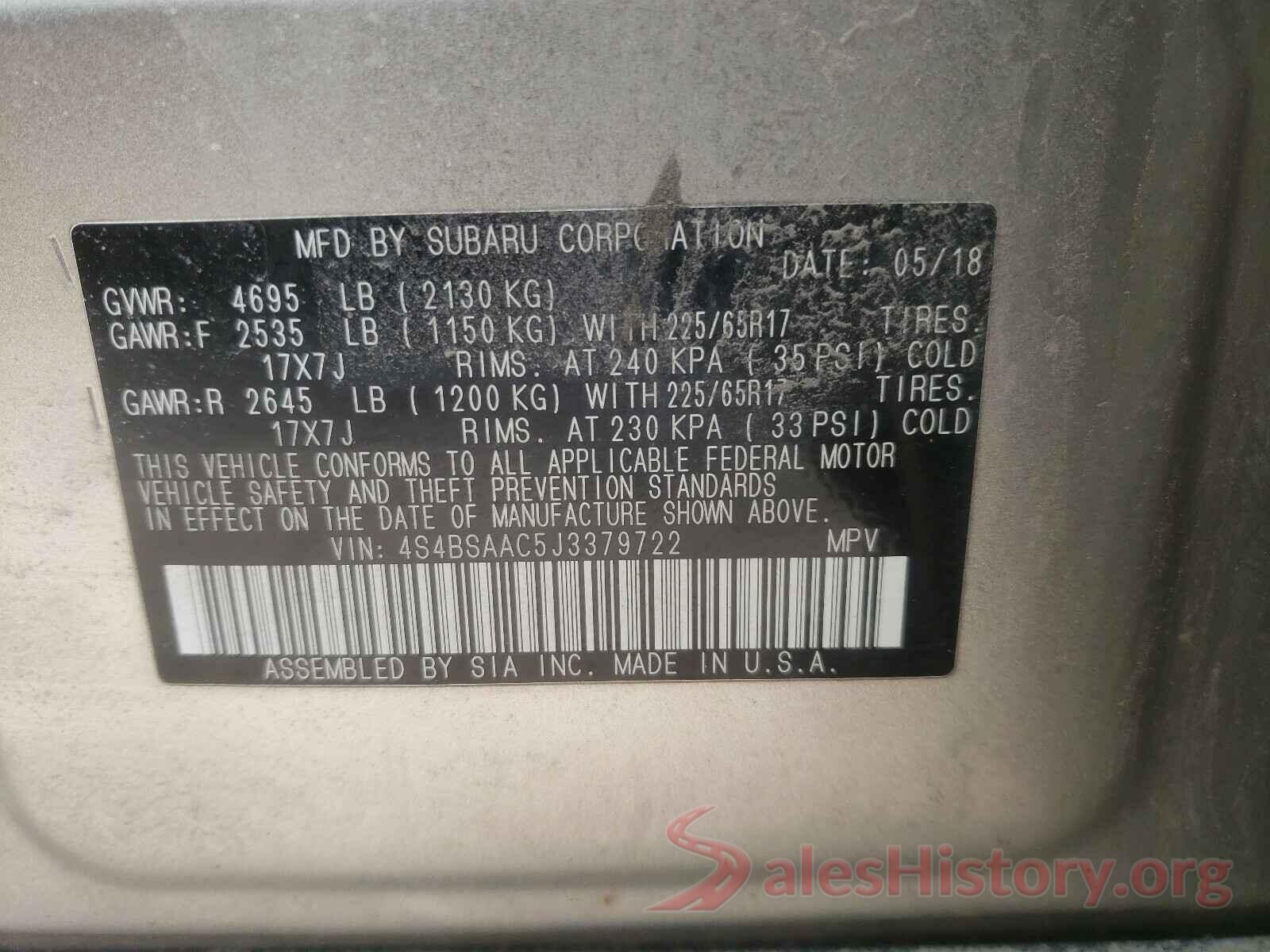 4S4BSAAC5J3379722 2018 SUBARU OUTBACK