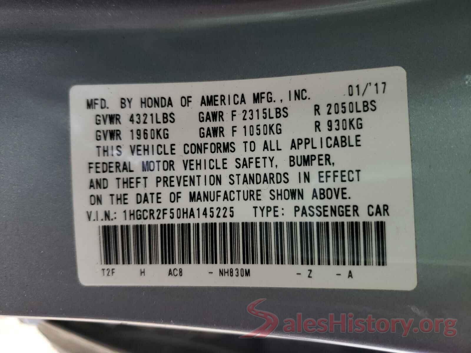 1HGCR2F50HA145225 2017 HONDA ACCORD