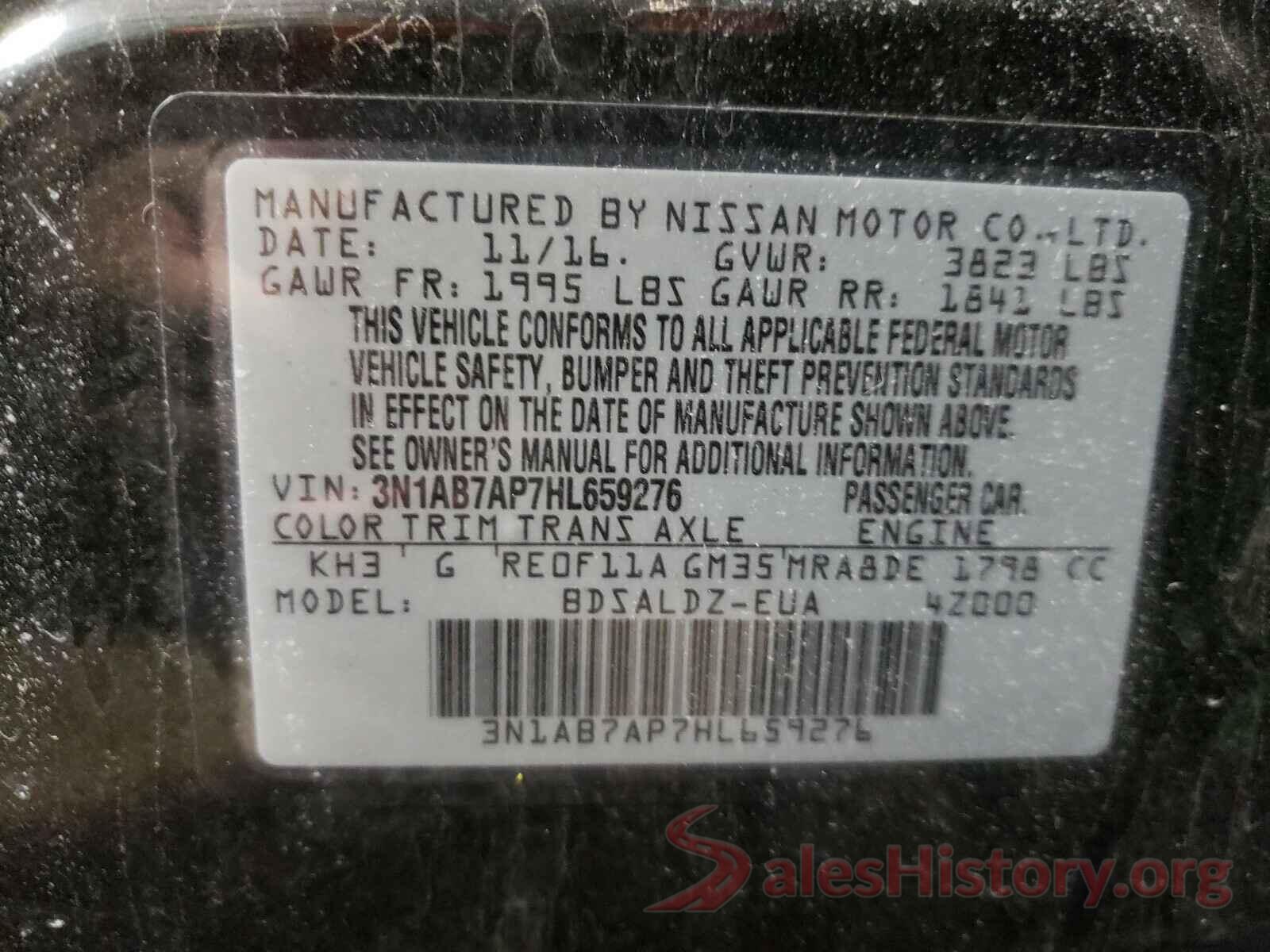 3N1AB7AP7HL659276 2017 NISSAN SENTRA