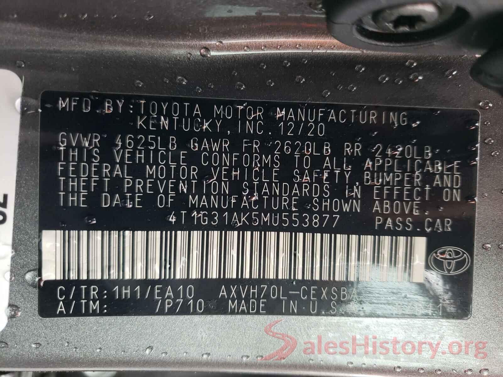 4T1G31AK5MU553877 2021 TOYOTA CAMRY