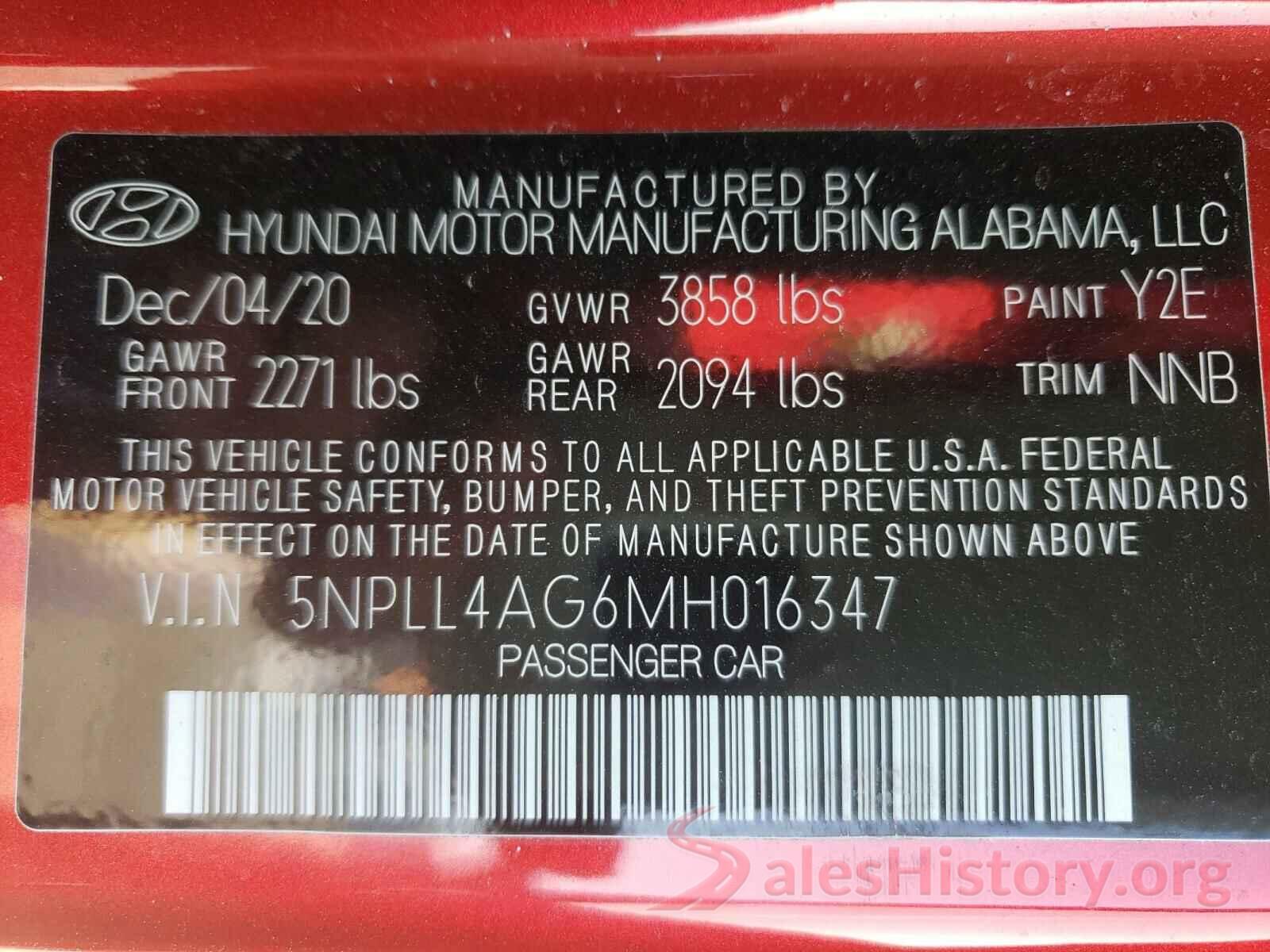 5NPLL4AG6MH016347 2021 HYUNDAI ELANTRA