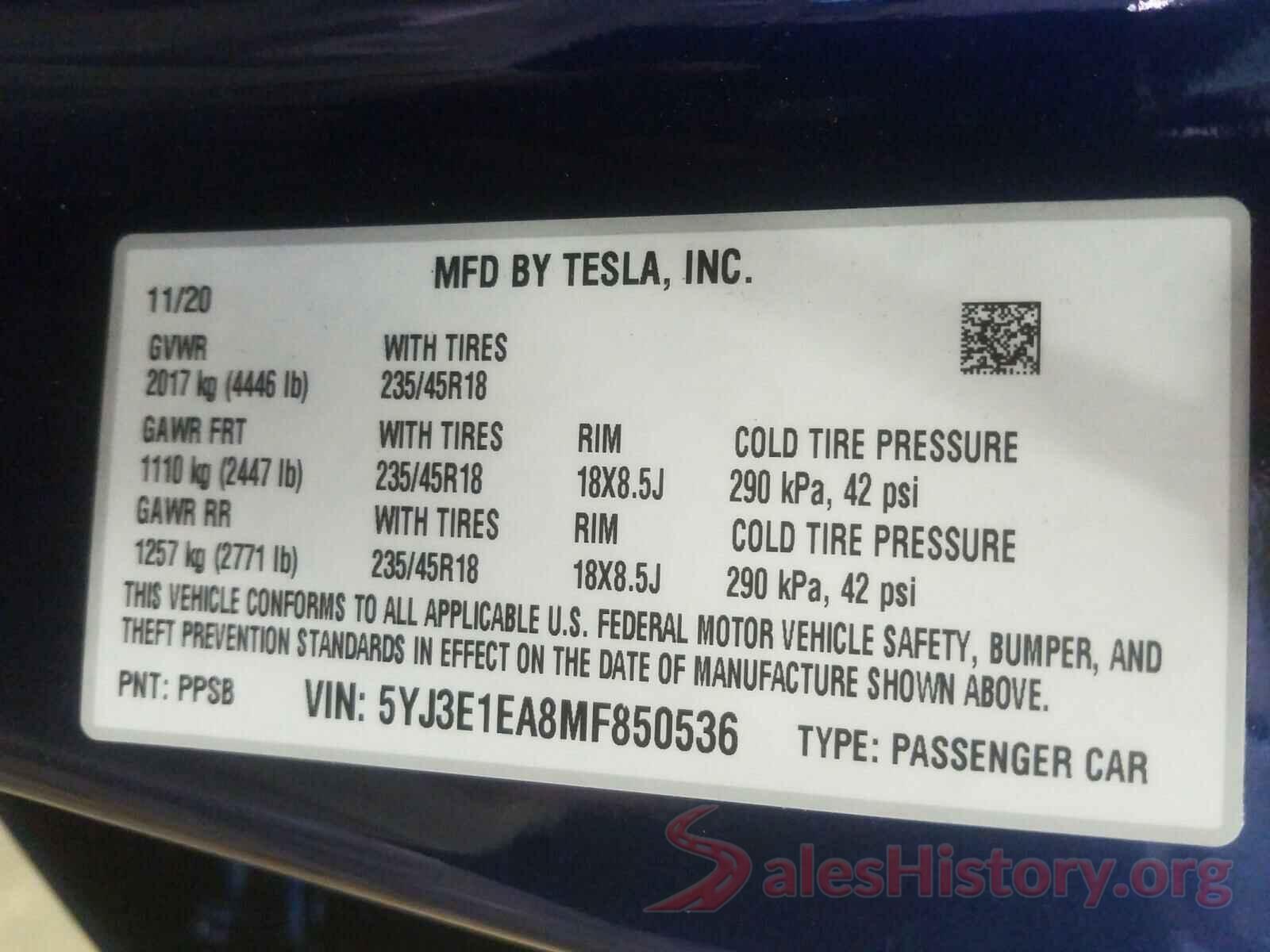 5YJ3E1EA8MF850536 2021 TESLA MODEL 3