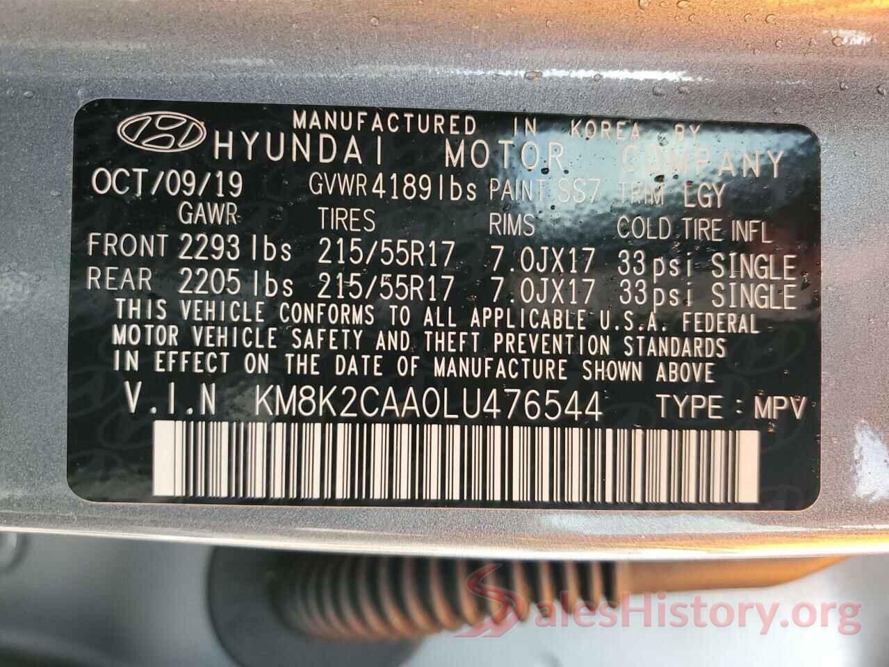 KM8K2CAA0LU476544 2020 HYUNDAI KONA