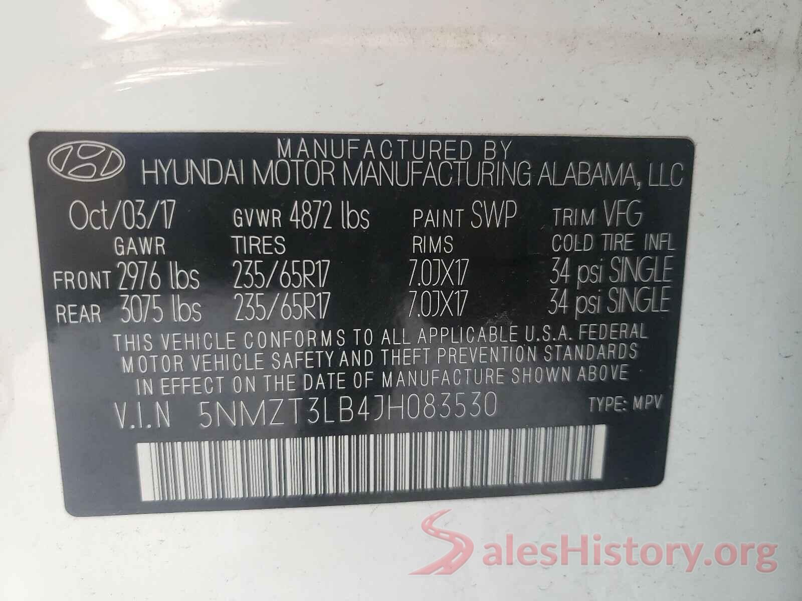 5NMZT3LB4JH083530 2018 HYUNDAI SANTA FE