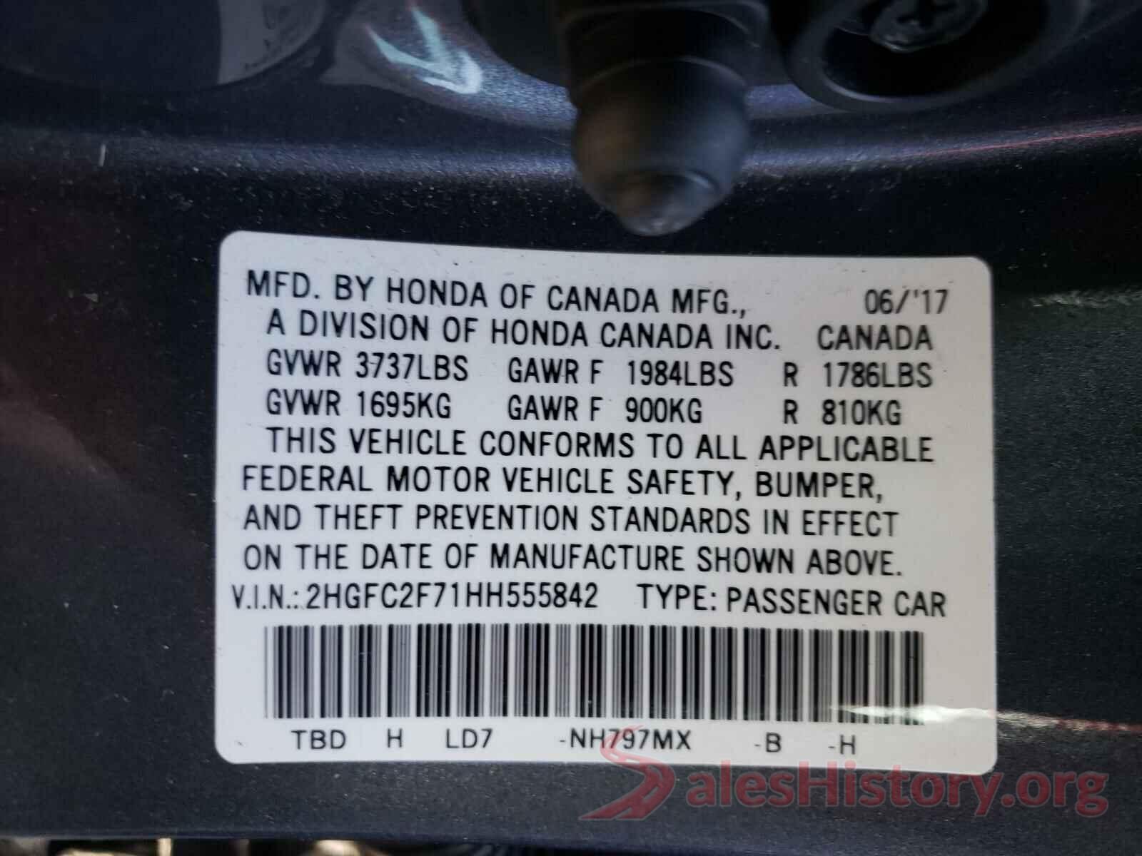 2HGFC2F71HH555842 2017 HONDA CIVIC