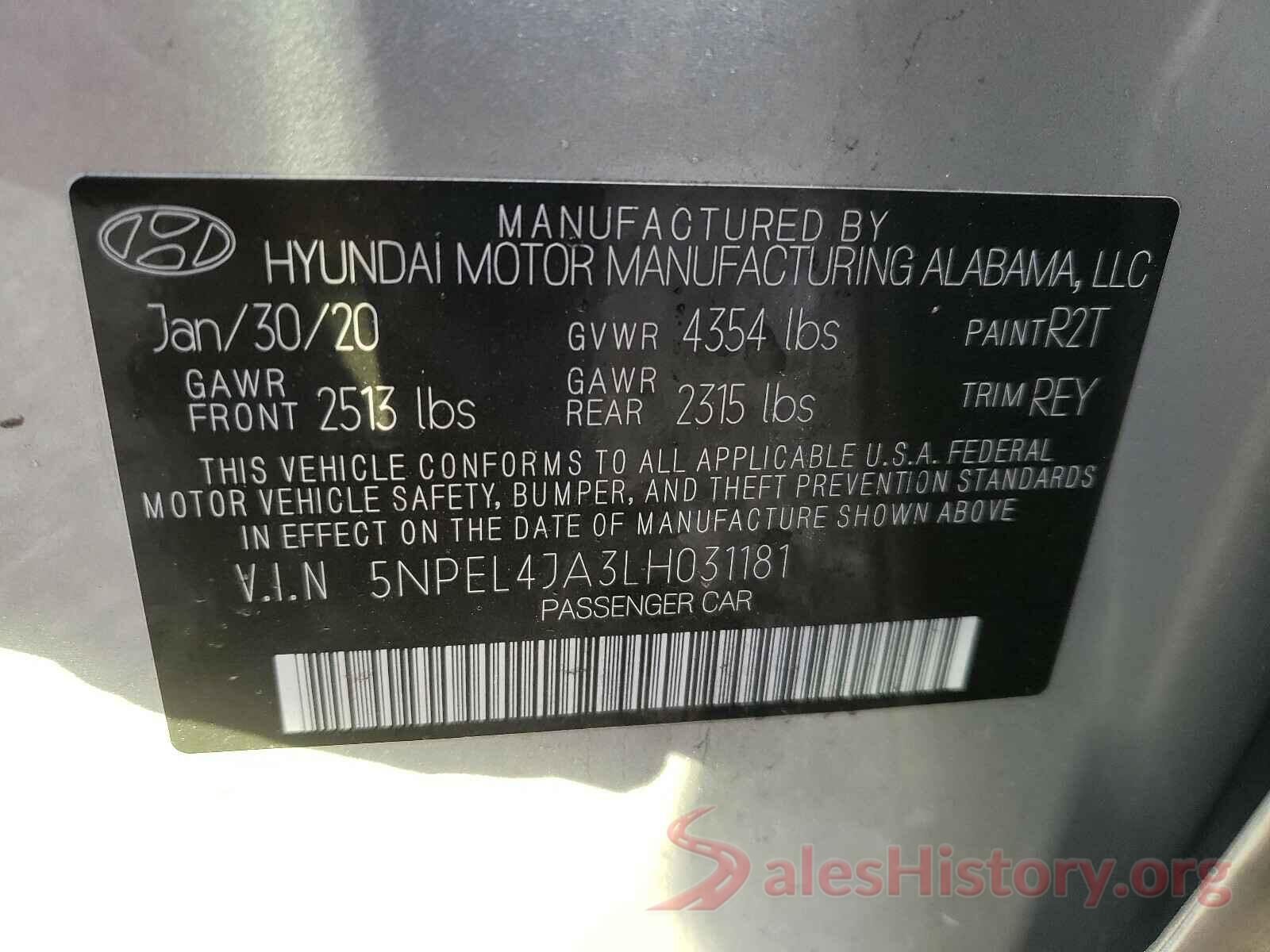 5NPEL4JA3LH031181 2020 HYUNDAI SONATA