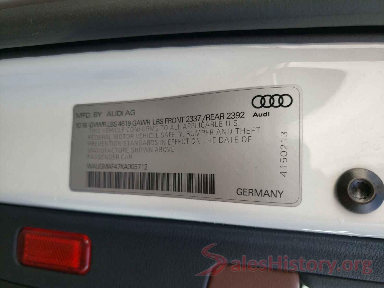 WAUGMAF47KA005712 2019 AUDI A4