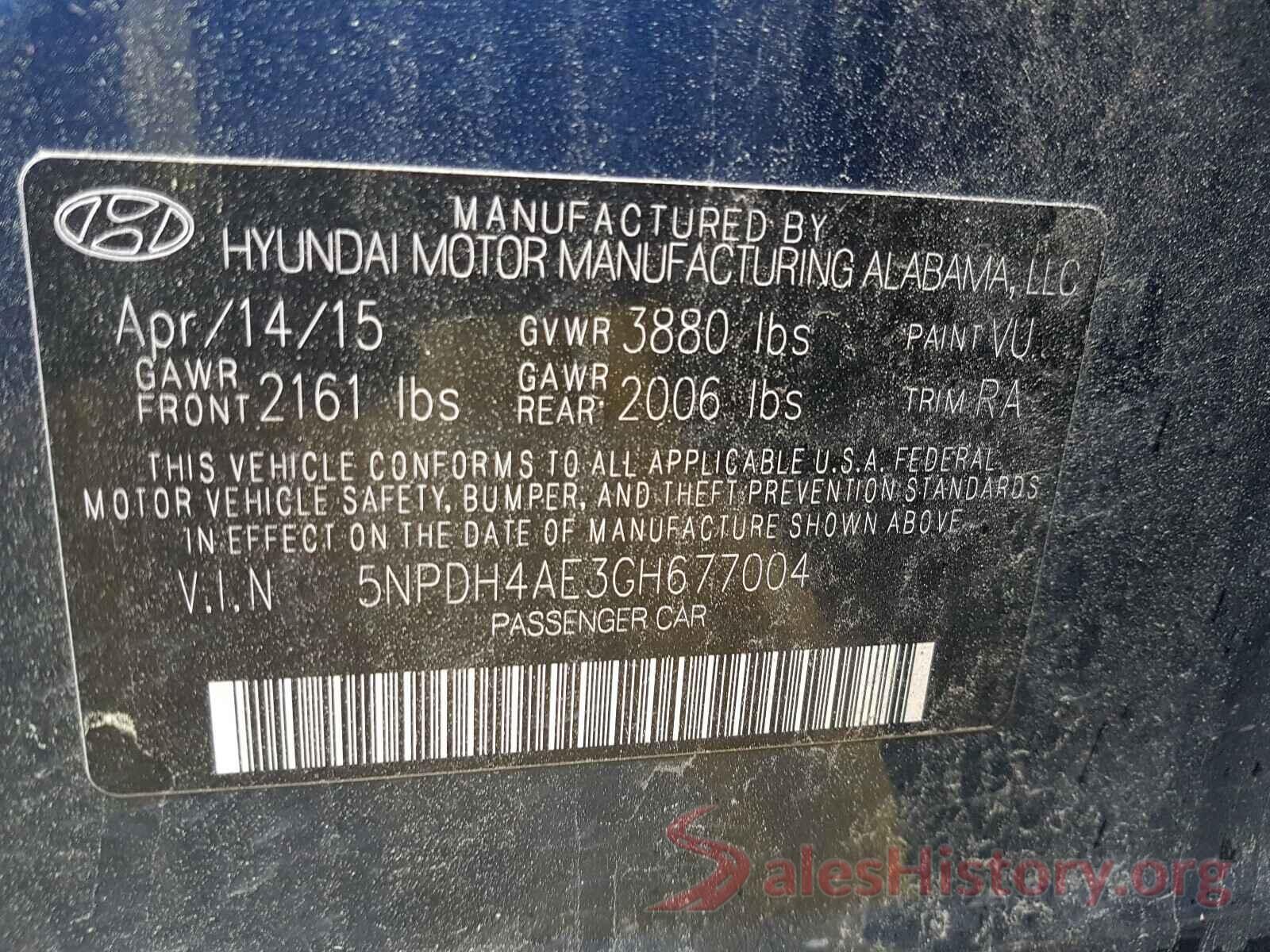 5NPDH4AE3GH677004 2016 HYUNDAI ELANTRA