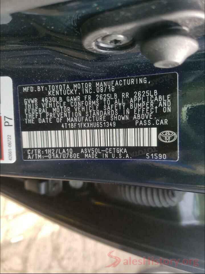 4T1BF1FKXHU651349 2017 TOYOTA CAMRY