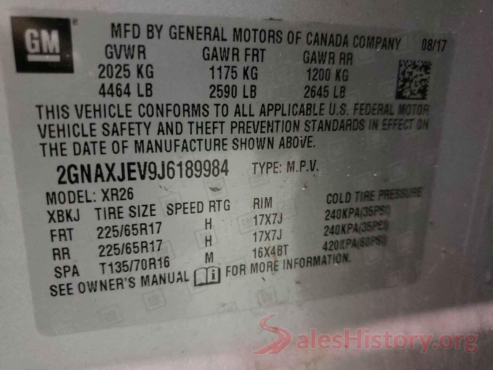 2GNAXJEV9J6189984 2018 CHEVROLET EQUINOX