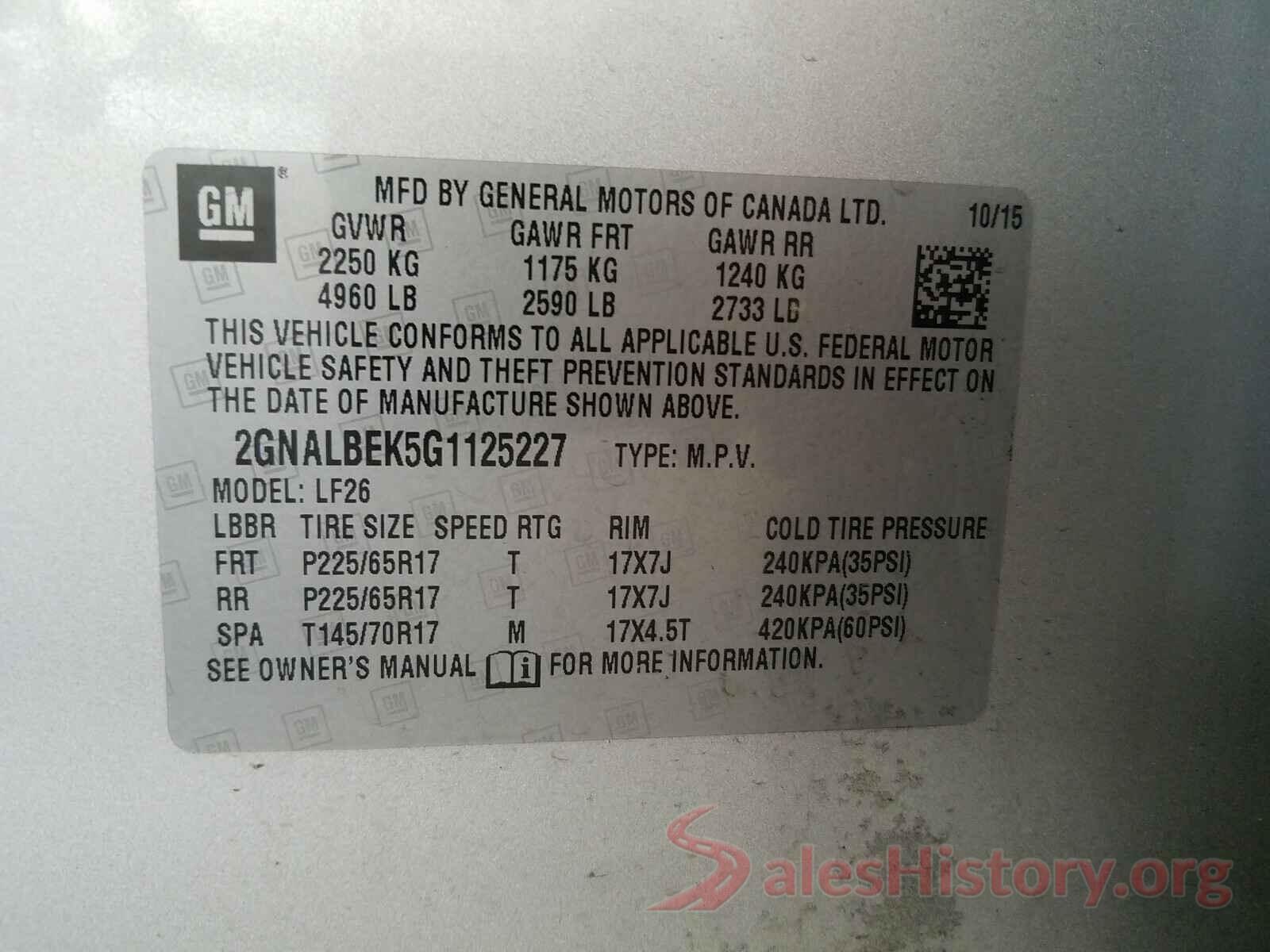 2GNALBEK5G1125227 2016 CHEVROLET EQUINOX