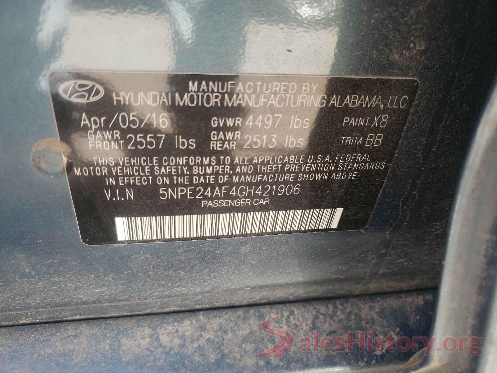 5NPE24AF4GH421906 2016 HYUNDAI SONATA