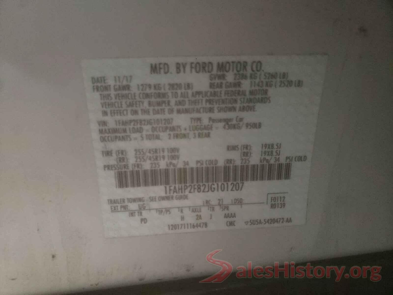 1FAHP2F82JG101207 2018 FORD TAURUS