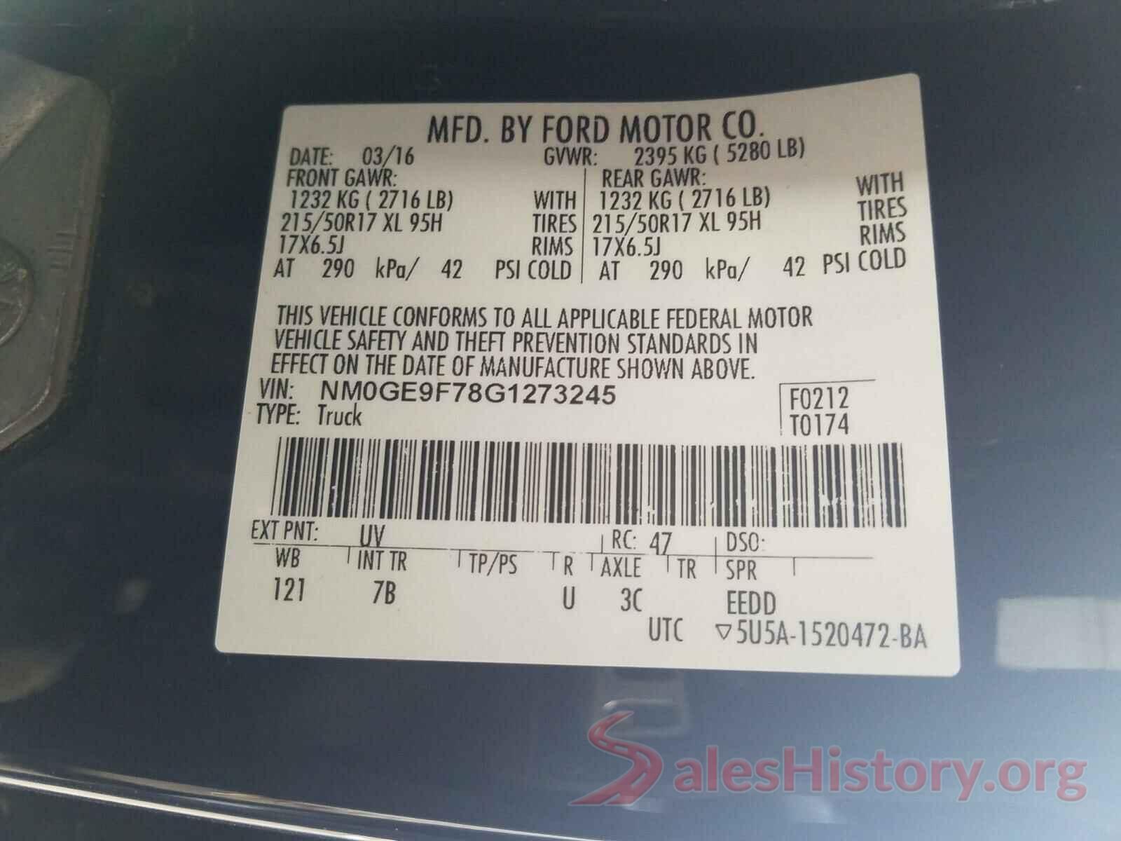 NM0GE9F78G1273245 2016 FORD TRANSIT CO