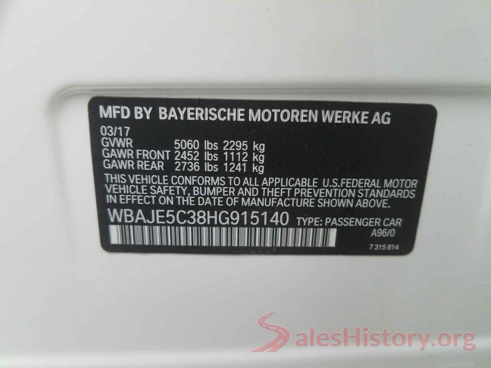 WBAJE5C38HG915140 2017 BMW 5 SERIES