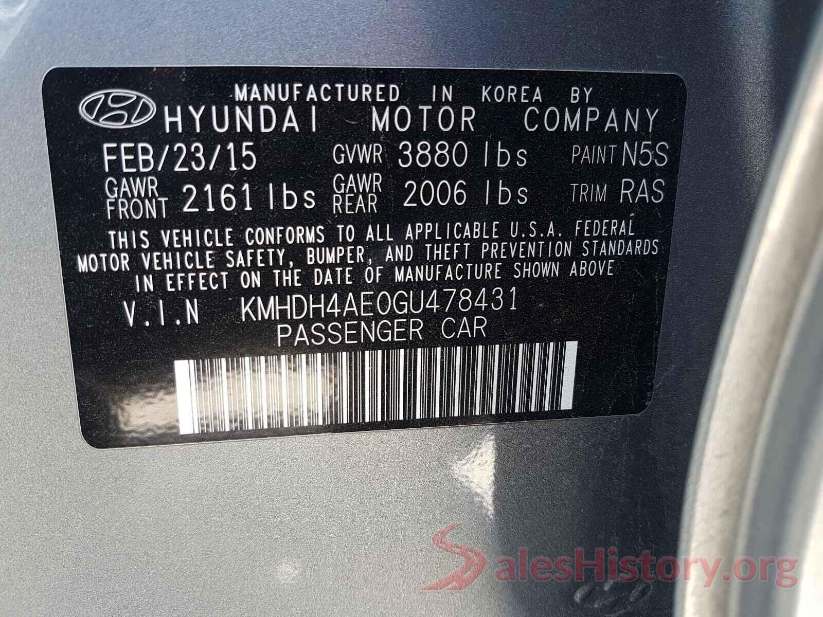 KMHDH4AE0GU478431 2016 HYUNDAI ELANTRA