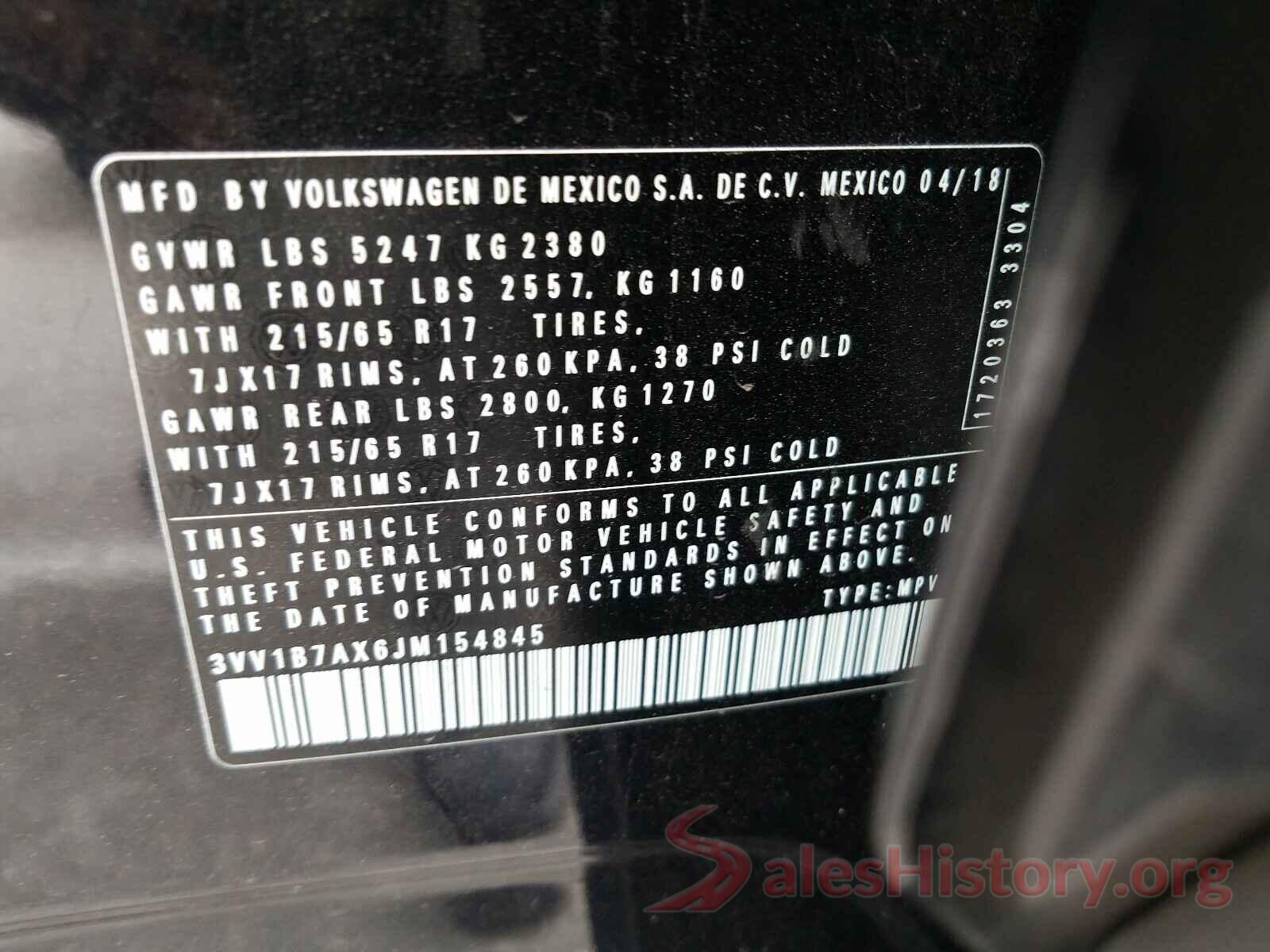 3VV1B7AX6JM154845 2018 VOLKSWAGEN TIGUAN