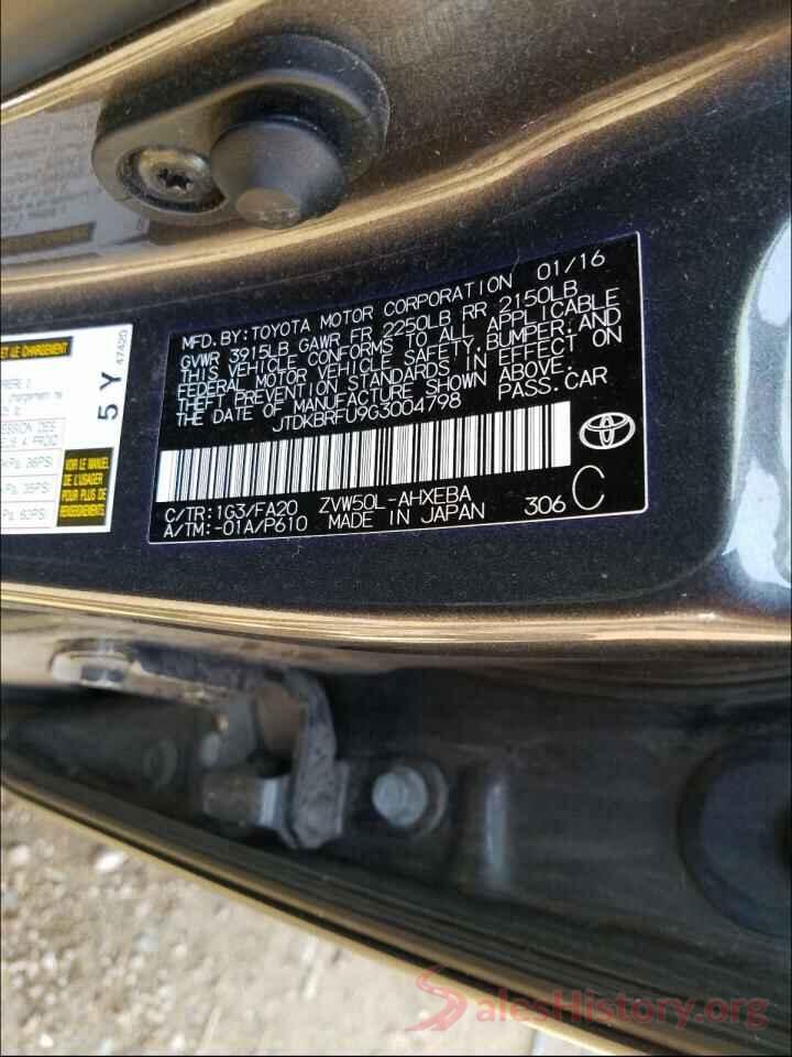 JTDKBRFU9G3004798 2016 TOYOTA PRIUS