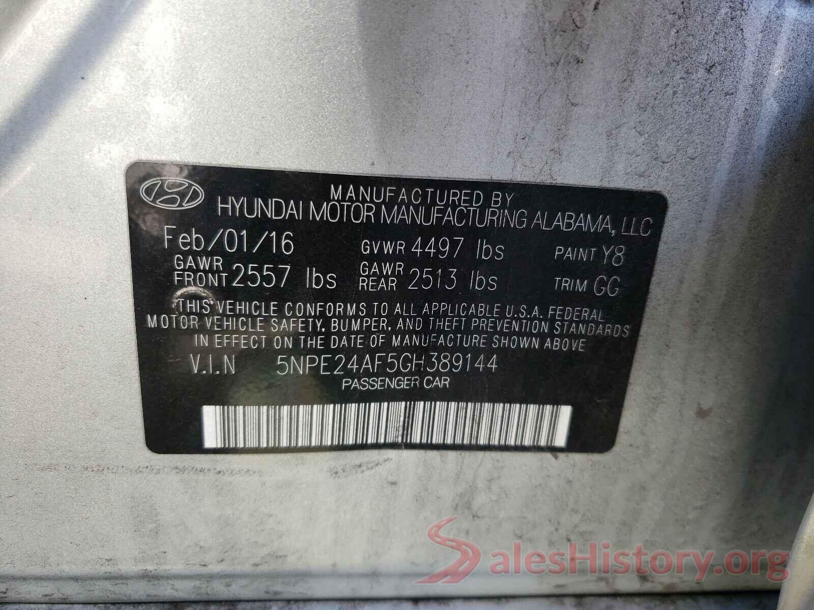 5NPE24AF5GH389144 2016 HYUNDAI SONATA